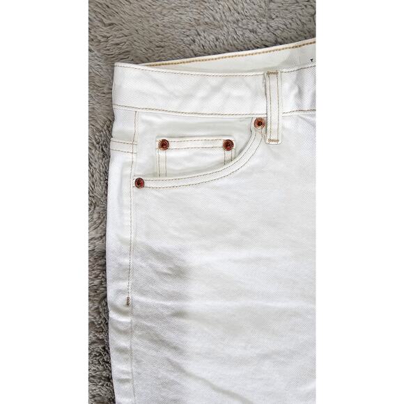 Topshop Straight Leg White Jeans, Raw Frayed Hem, Gold Rivets, Sz 8, NWT - Picture 11 of 12